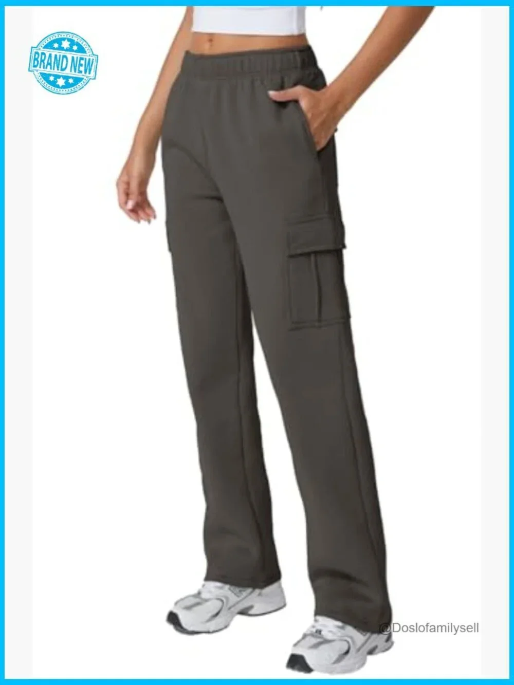 Baggy High Rise Fleece Cargo Sweatpants with Pockets Casual Y2K Joggers